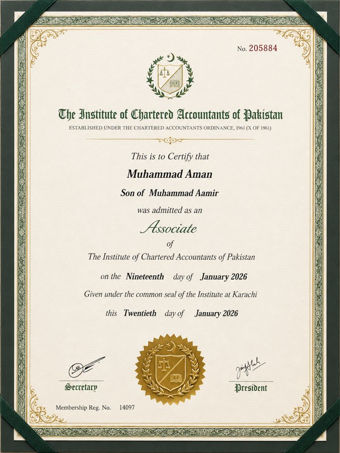 ICAP Membership Certificate — Muhammad Aman